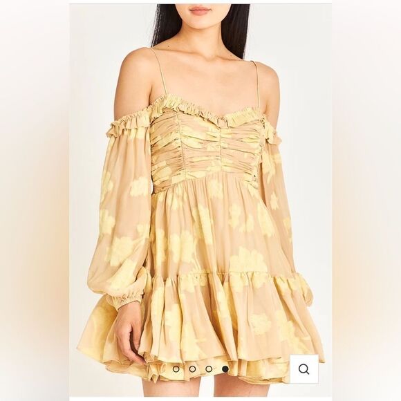 LoveShackFancy Zennia Off-Shoulder Silk Mini Dress - Picture 2 of 8